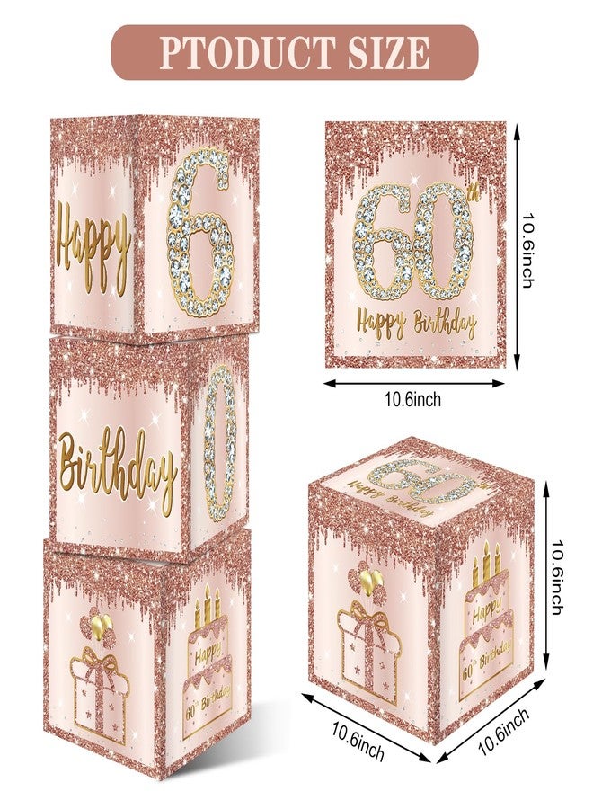 Guiruiy 3 Packs Pink Rose Gold 60th Birthday Balloon Boxes, 10.6 x 10.6 x 10.6 inches, Happy 60th Birthday Decorations for Women - Image 2